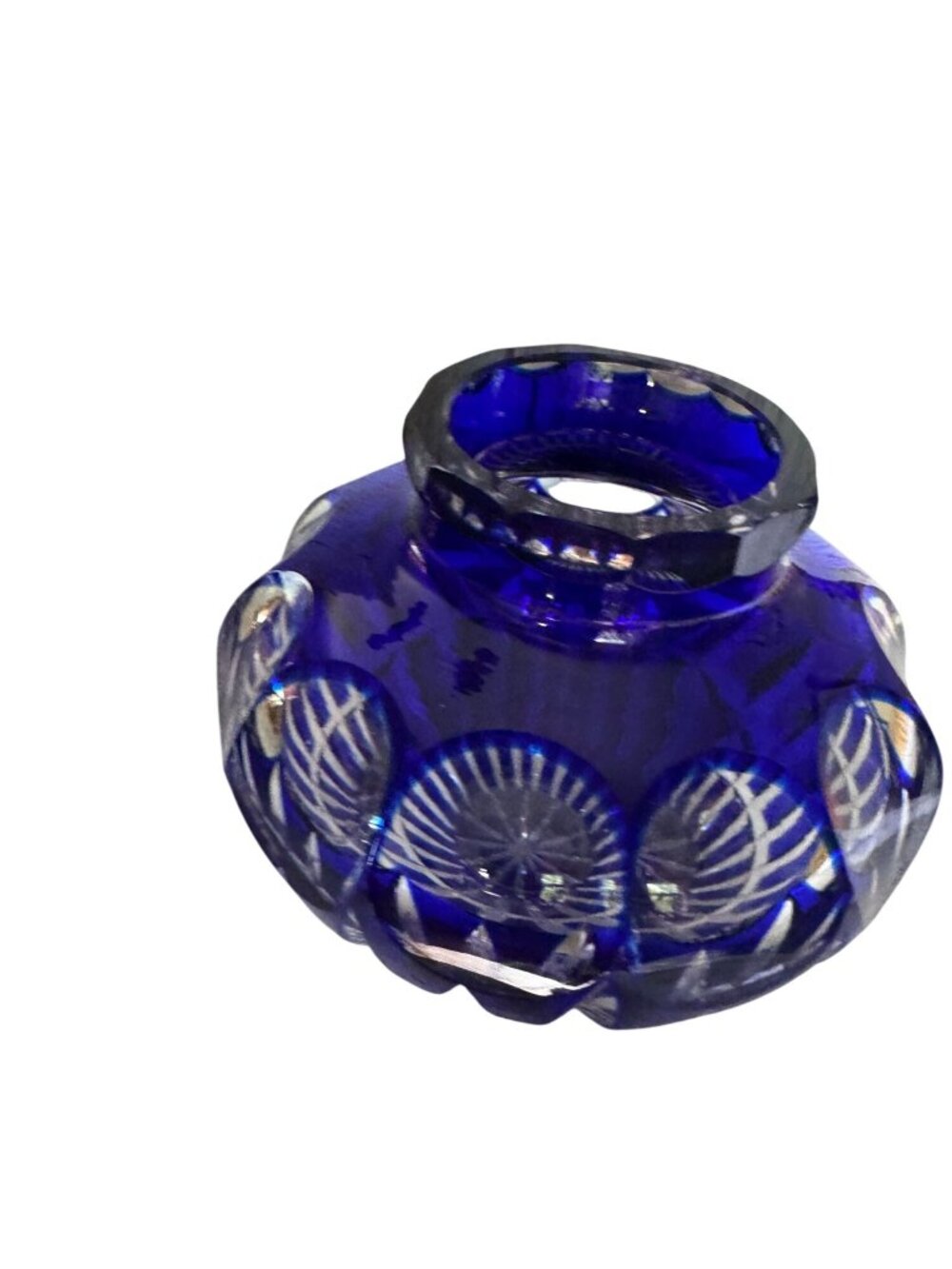Vintage Cobalt Blue Cut to Clear Lead Crystal Rose Bowl Vase Germany 5" - Picture 8 of 9